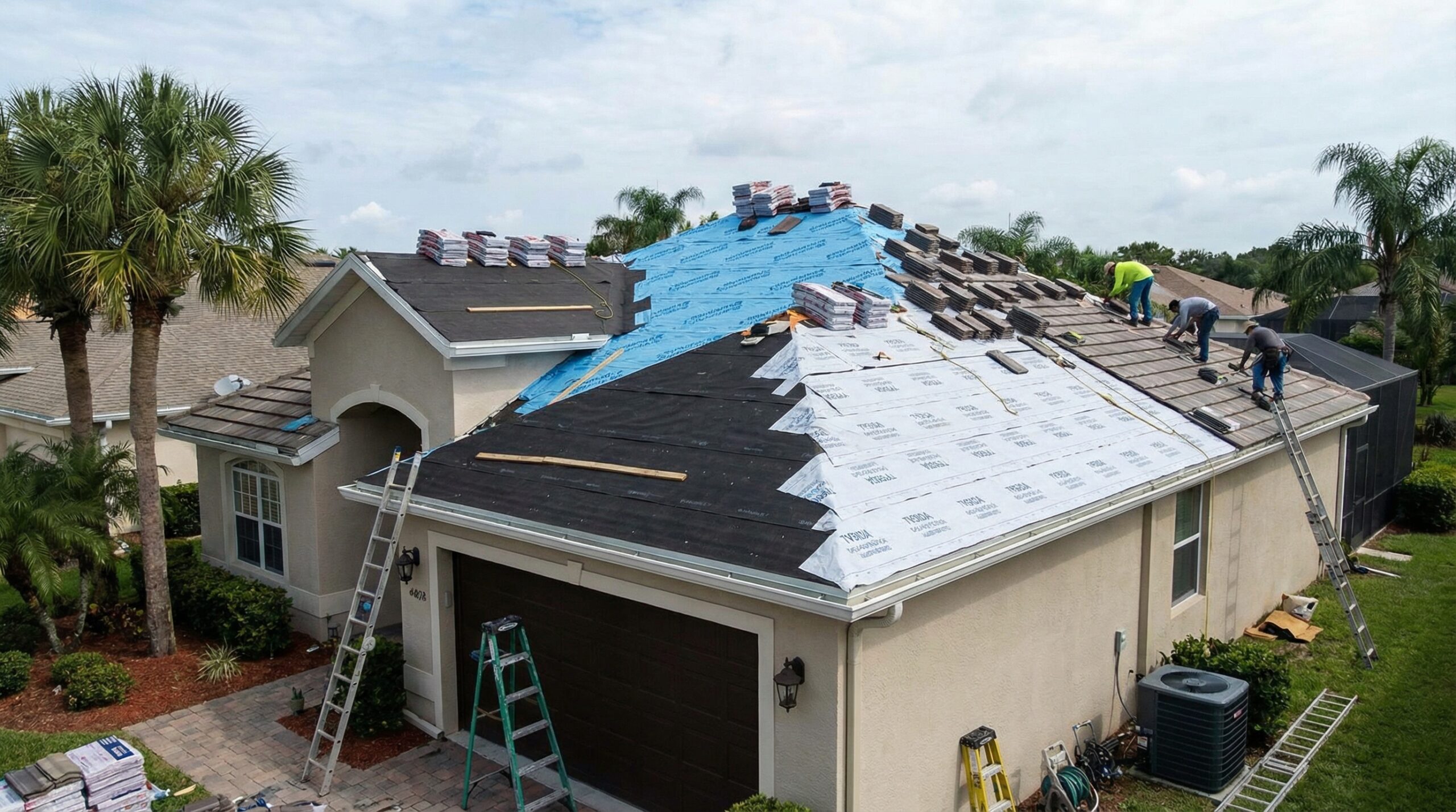 Roof underlayment installation on a South Florida home before roofing materials are installed