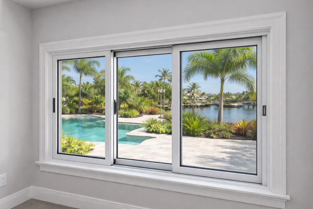 Hurricane-rated impact sliding glass doors installed in a modern Miami home